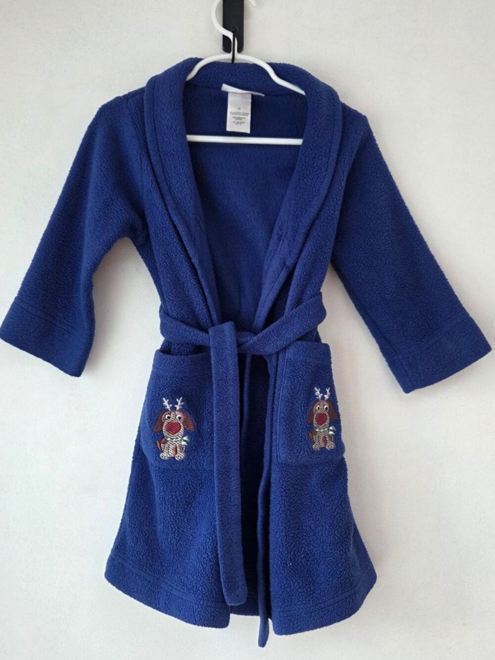 Wonderkids Blue Bath Robe Raindeer Embroidery Pockets Toddler Boys 3T